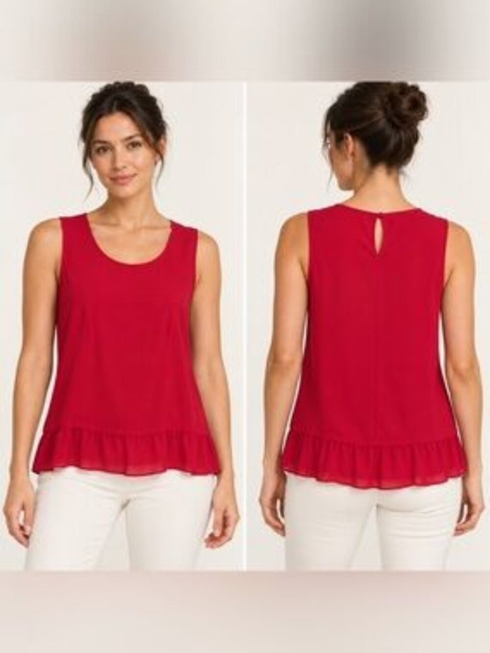 ELLE Sleeveless Red Peplum Top - Size Large
